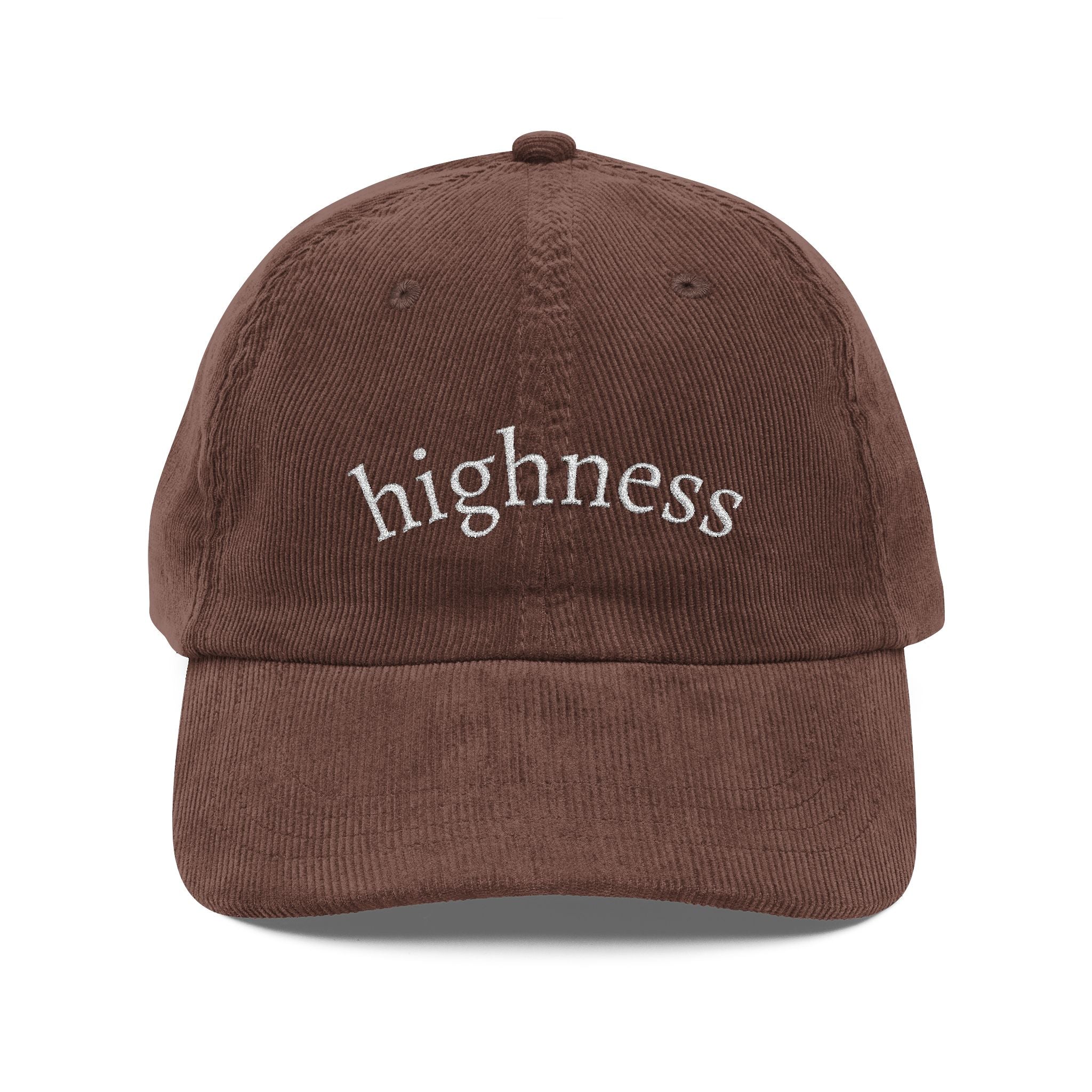 SHINE YOUR HIGHNESS Vintage Corduroy Cap - "Highness" Embroidered Retro Dad Hat