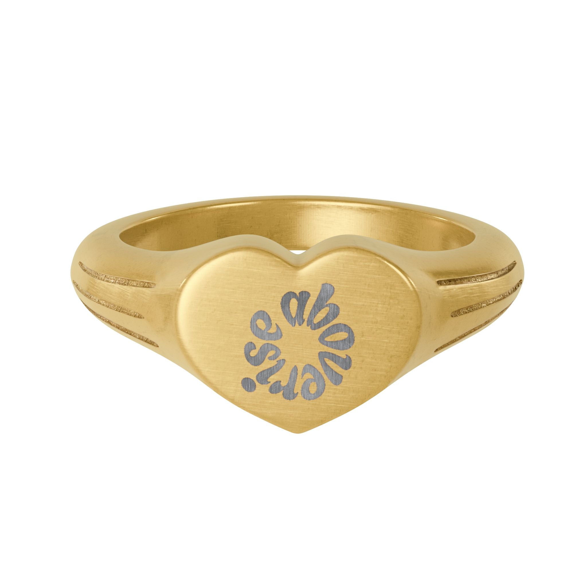 RISE ABOVE Ring - Engraved 18k Gold Coated Stainless Steel - Heart Signet Ring