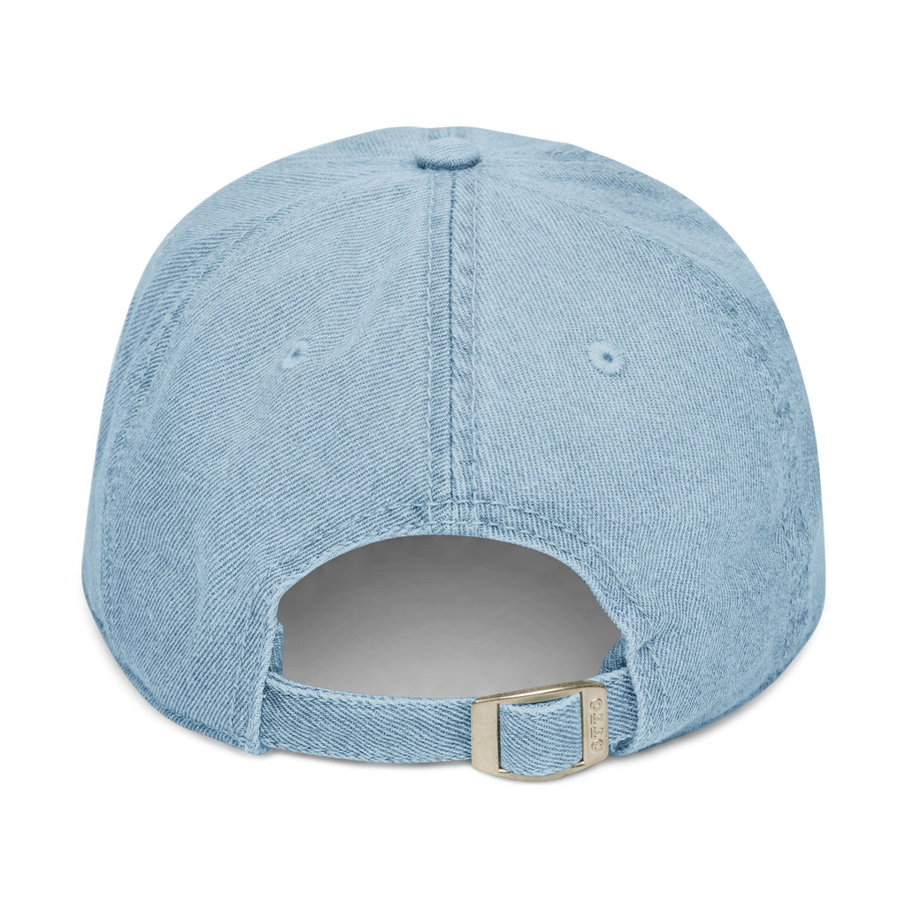 Denim Hat — Embroidered "here, now." Relaxed Dad Cap for Mindfulness & Everyday Wear