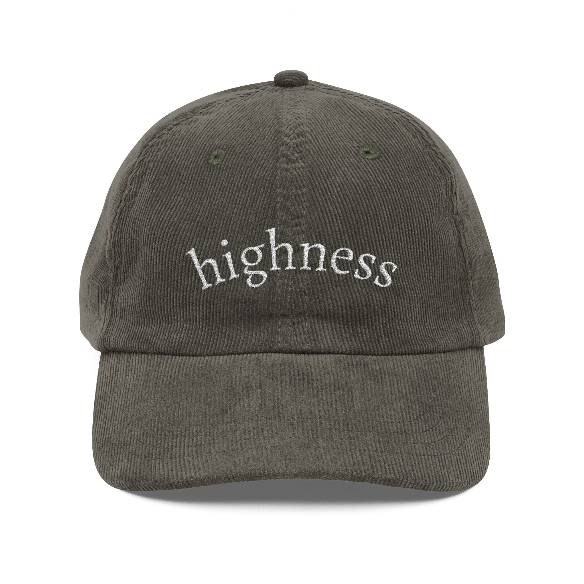 SHINE YOUR HIGHNESS Vintage Corduroy Cap - "Highness" Embroidered Retro Dad Hat