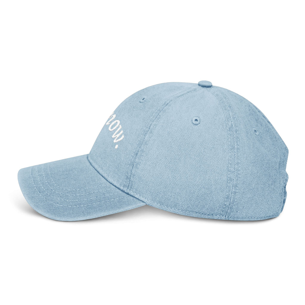 Denim Hat — Embroidered "here, now." Relaxed Dad Cap for Mindfulness & Everyday Wear