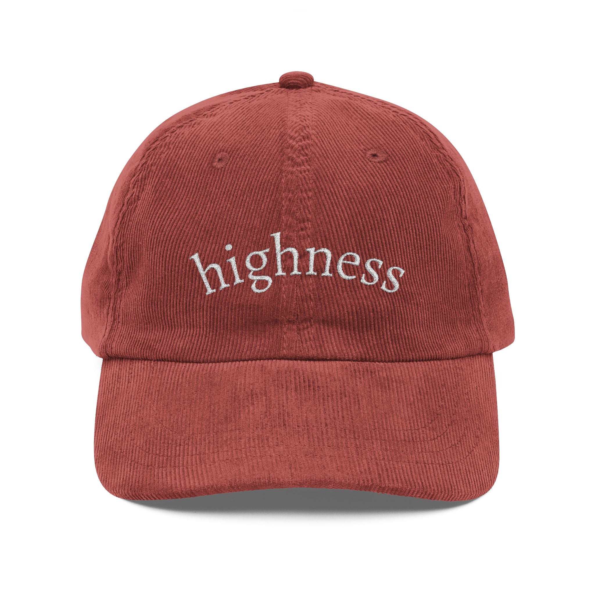 SHINE YOUR HIGHNESS Vintage Corduroy Cap - "Highness" Embroidered Retro Dad Hat